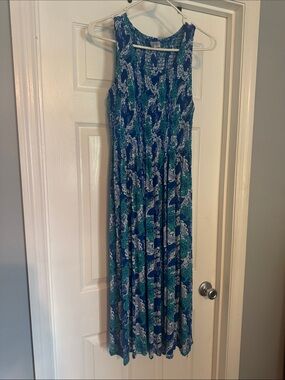 Kohl's Navy Blue and Green Paisley Sleeveless Maxi Dress